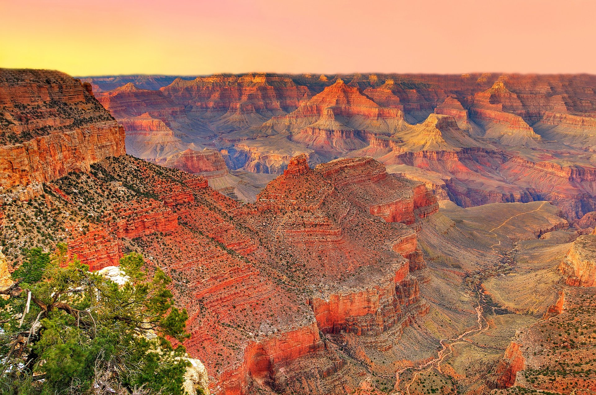 grand canyon national park usa arizona himmel berge canyon sonnenuntergang baum