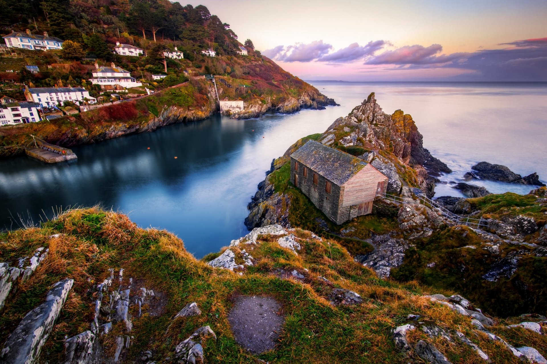 roches mer paysage côte maisons