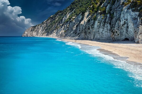 Sandy beach and blue ocean