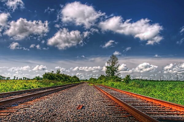 Railway in the distance clouds