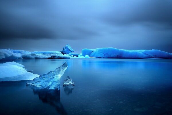 The sea surface in the twilight of a winter evening