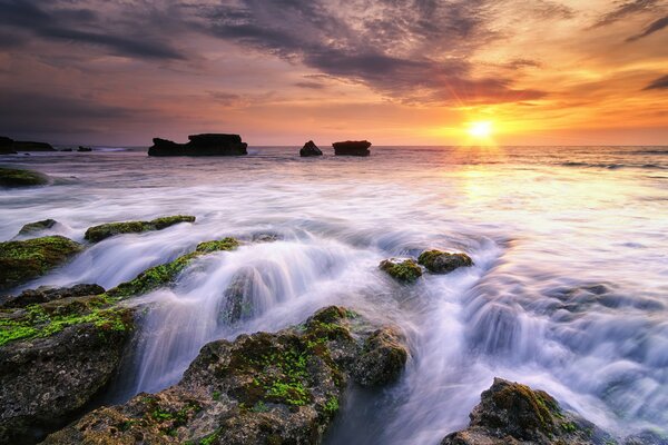 Minute after sunset beautiful landscape sea Indonesia