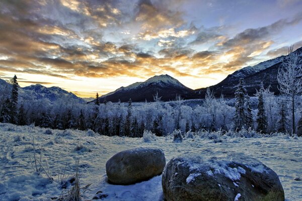 Winter landscape of snowy mountains