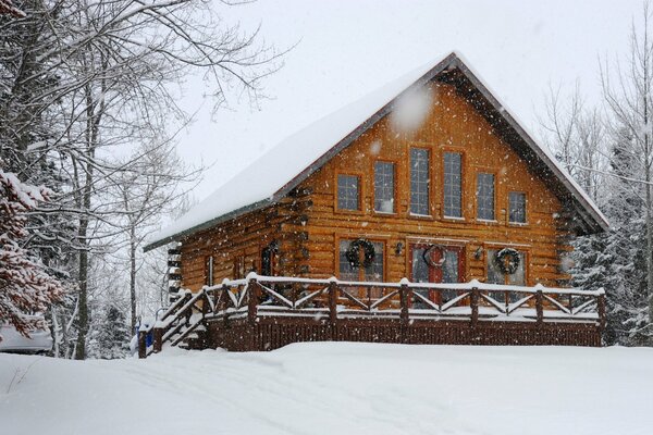 Neve natura casa alberi