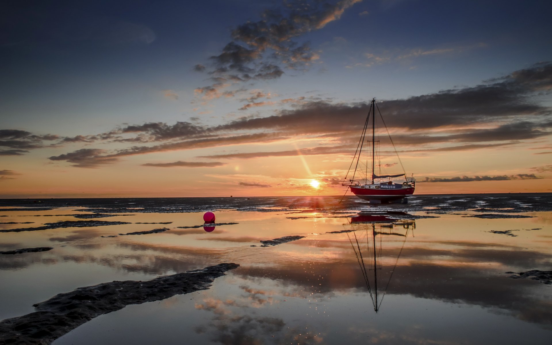 mer coucher de soleil navire paysage