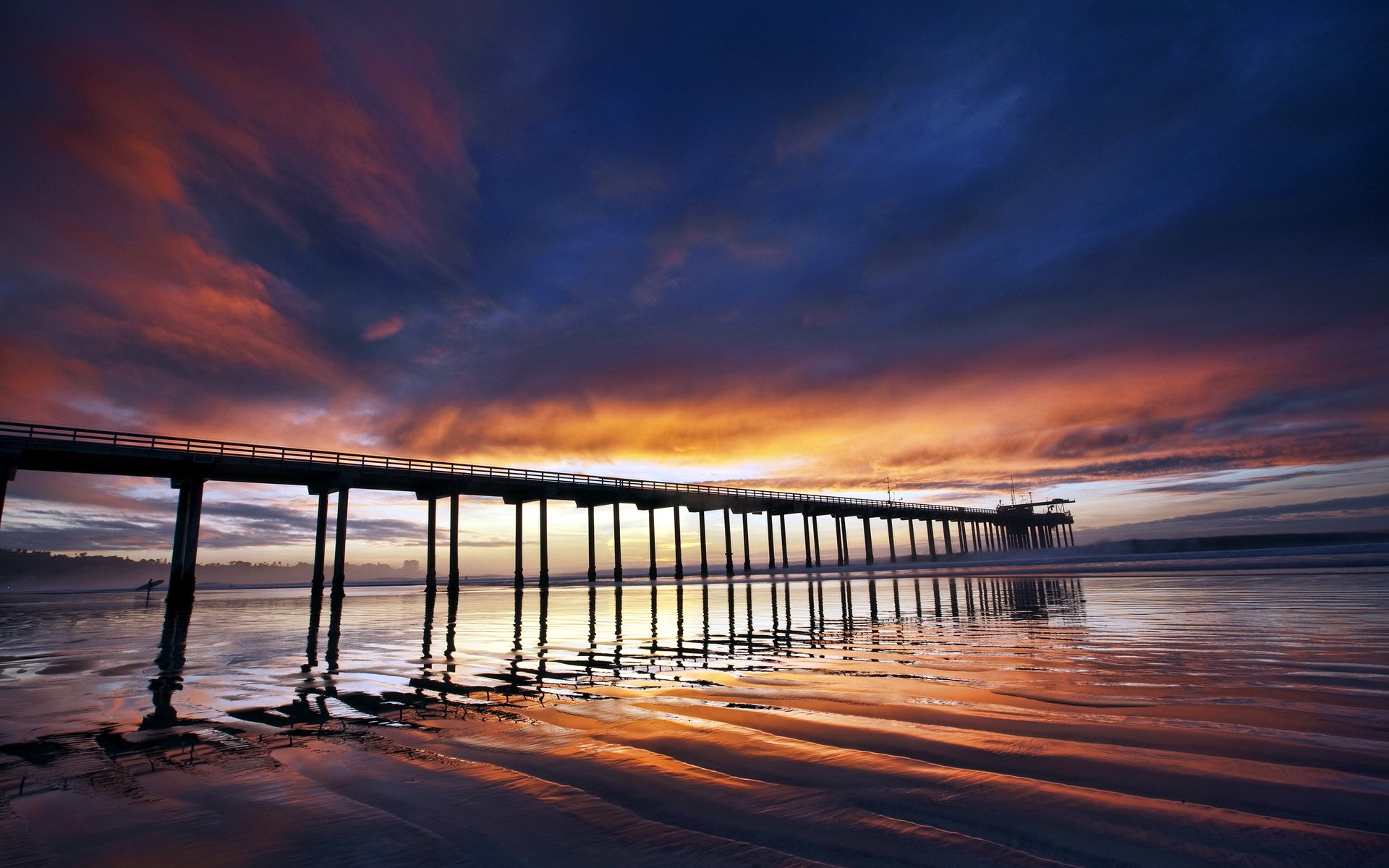 unset sea bridge landscape