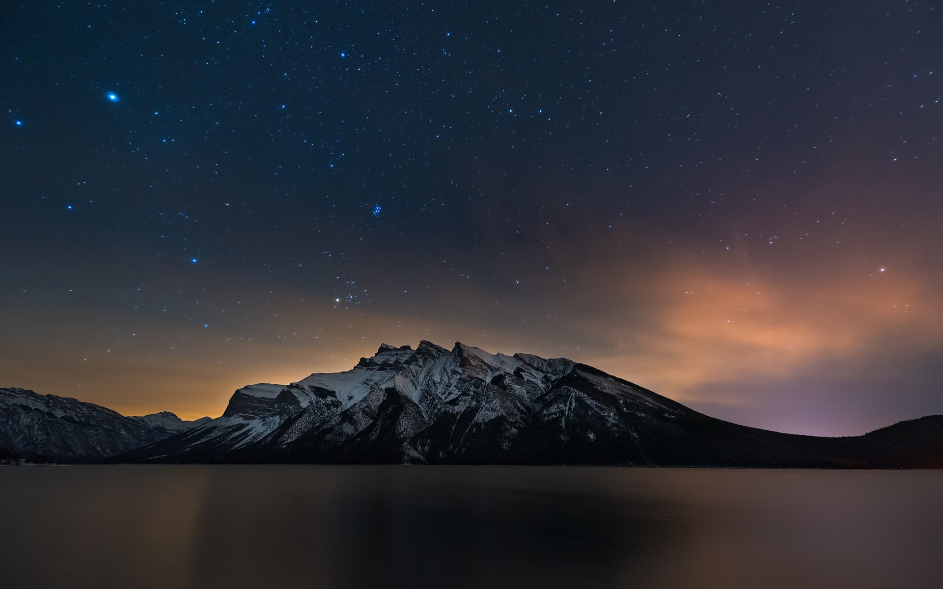 alberta canada lake mountain night star