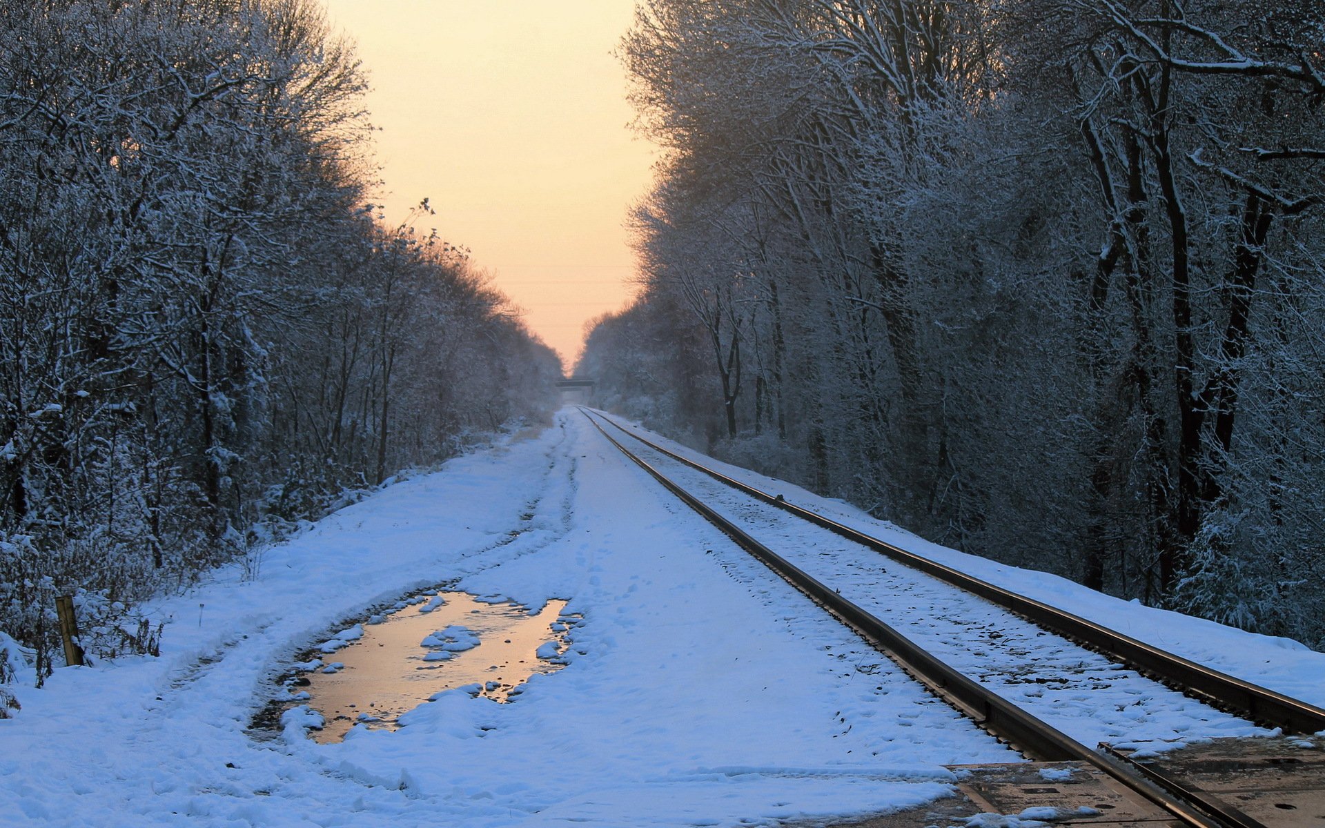 matin chemin de fer neige paysage