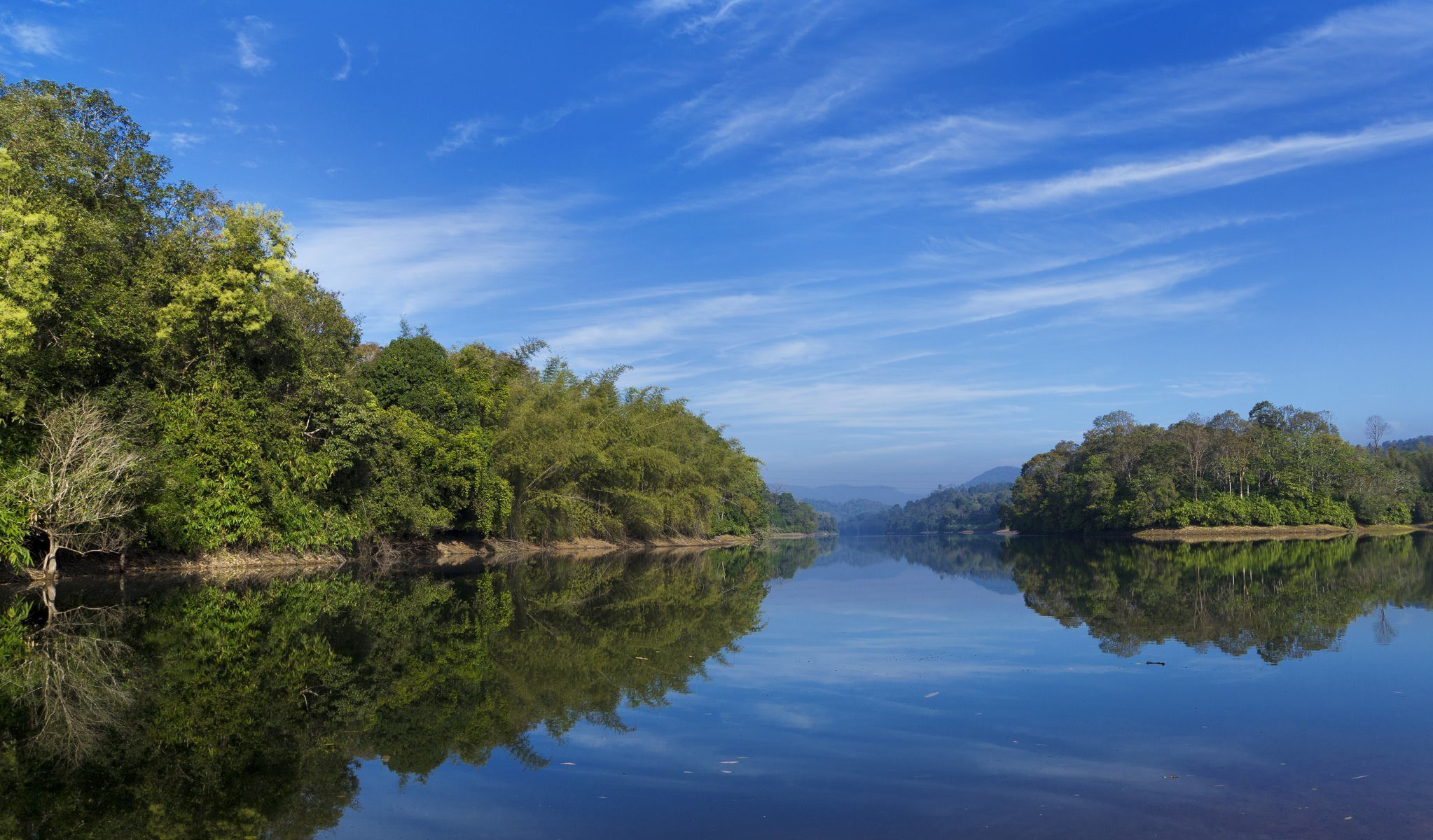 krajobraz natura woda odbicie drzewa zielony niebo chmury