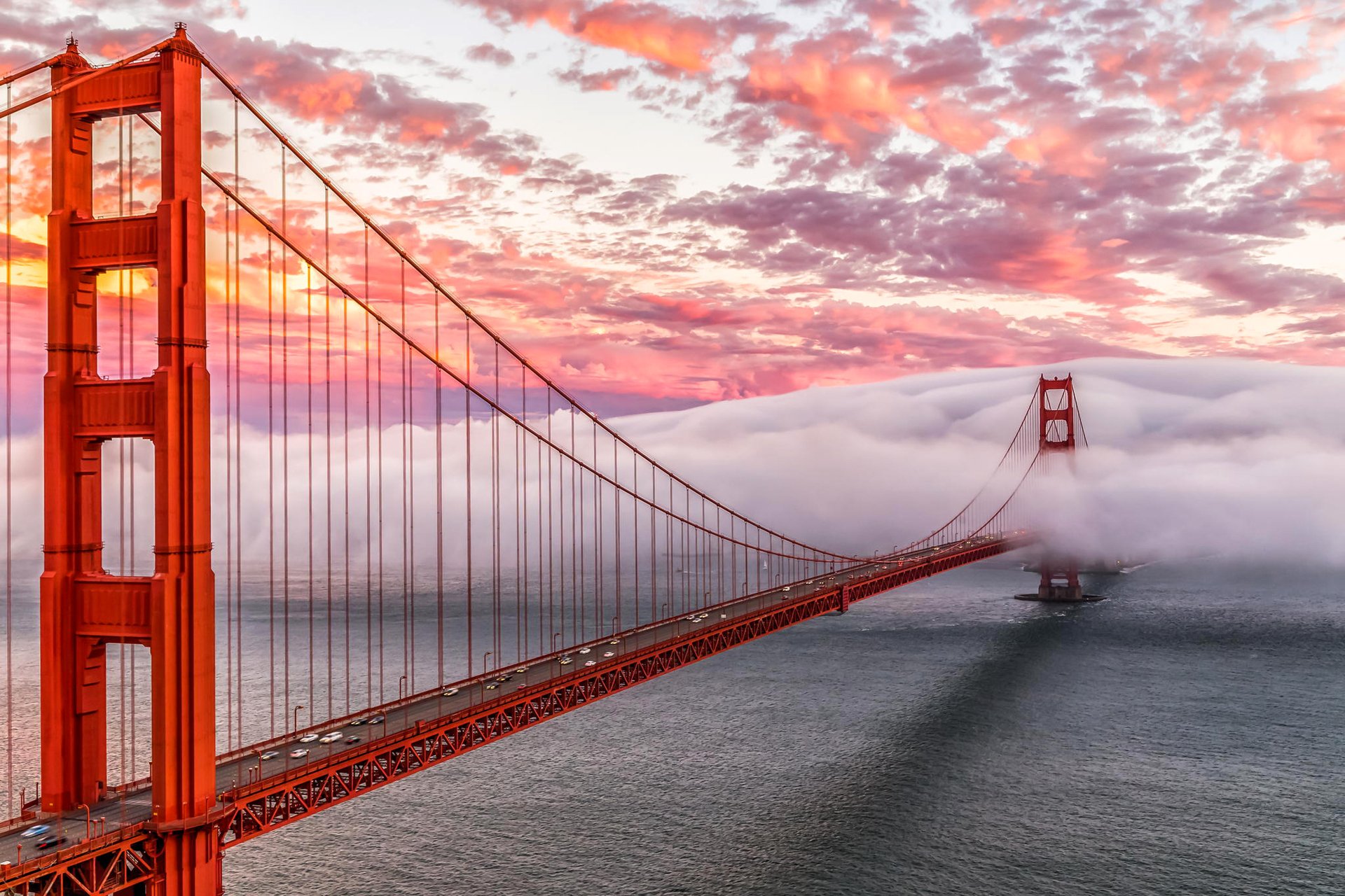 golden gate san francisco niebo chmury zatoka most mgła