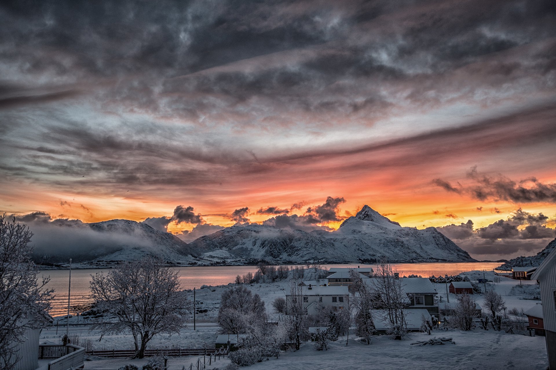 norway a fishing village winter snow night