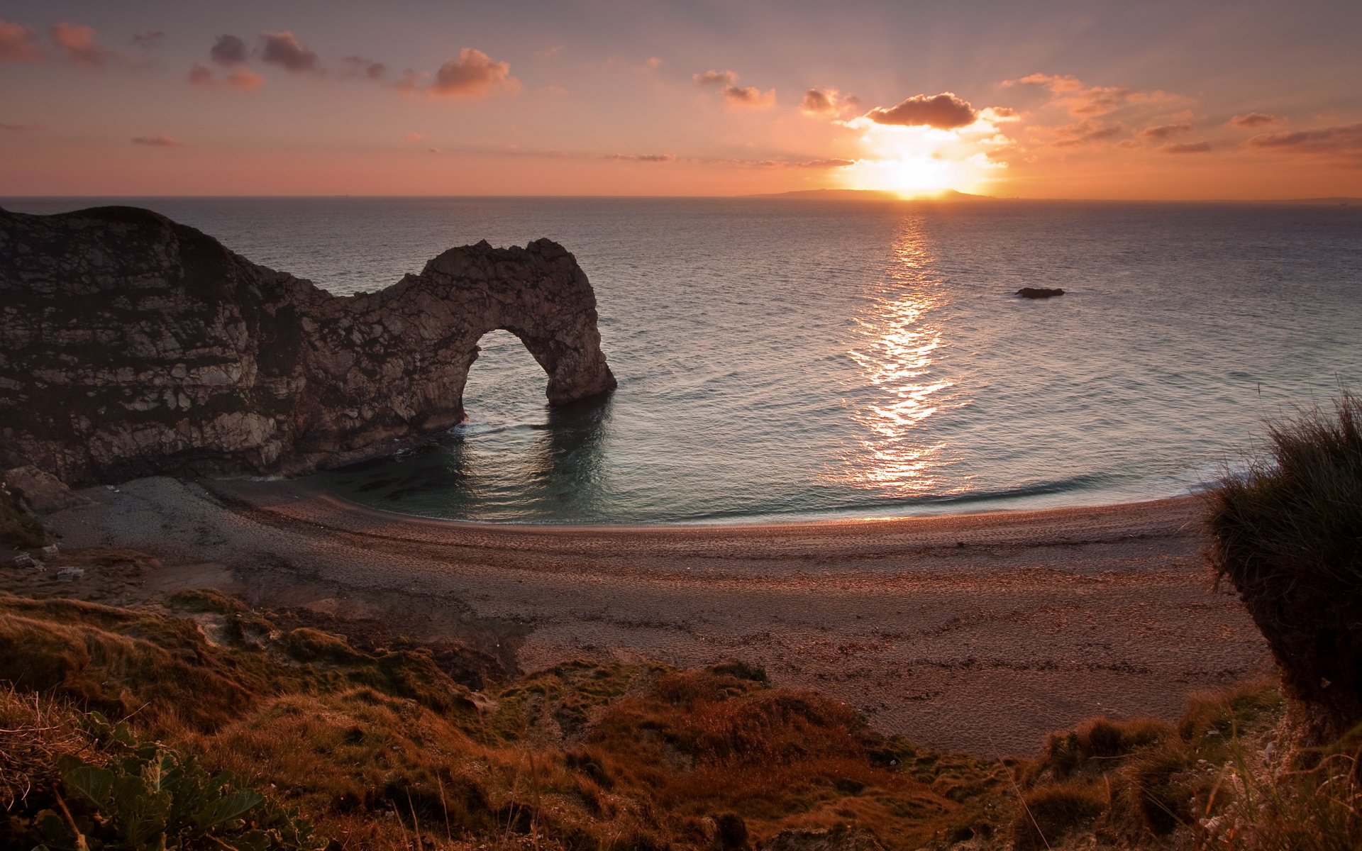 inghilterra lulworth occidentale tramonto mare rocce paesaggio