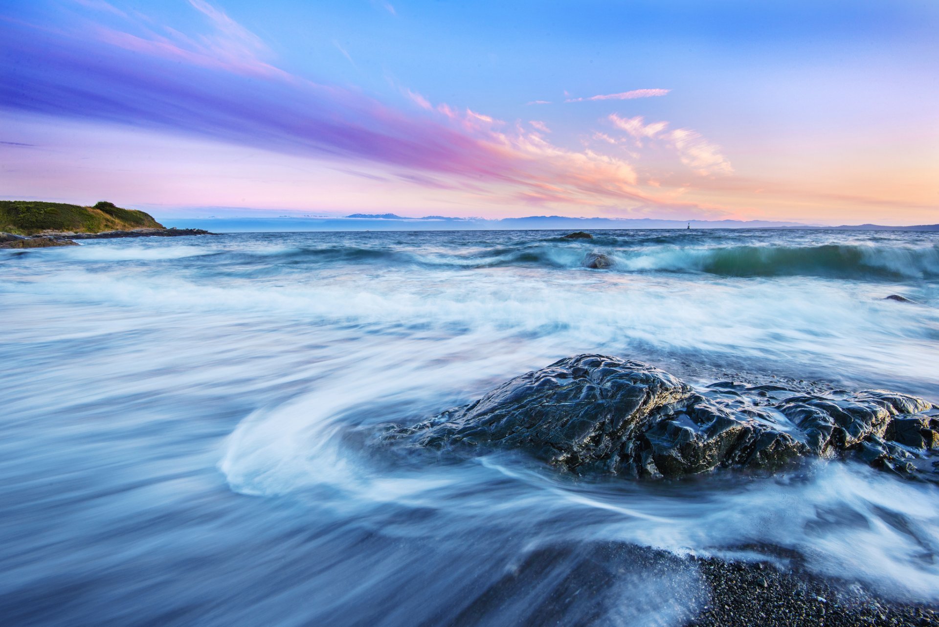 plage pierres mer vagues aube