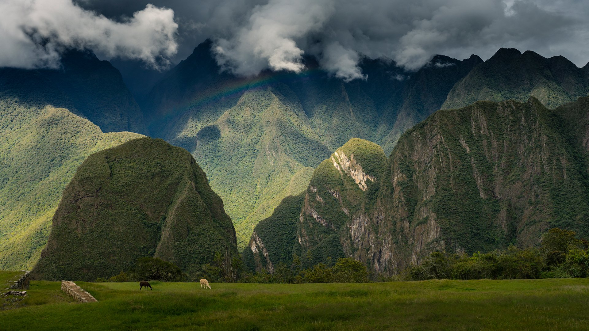 krajobraz historyczne sanktuarium z machu picchu peru historyczne ruiny starożytnego miasta niebo tęcza góry panoramiczny widok podróż moja planeta tapety