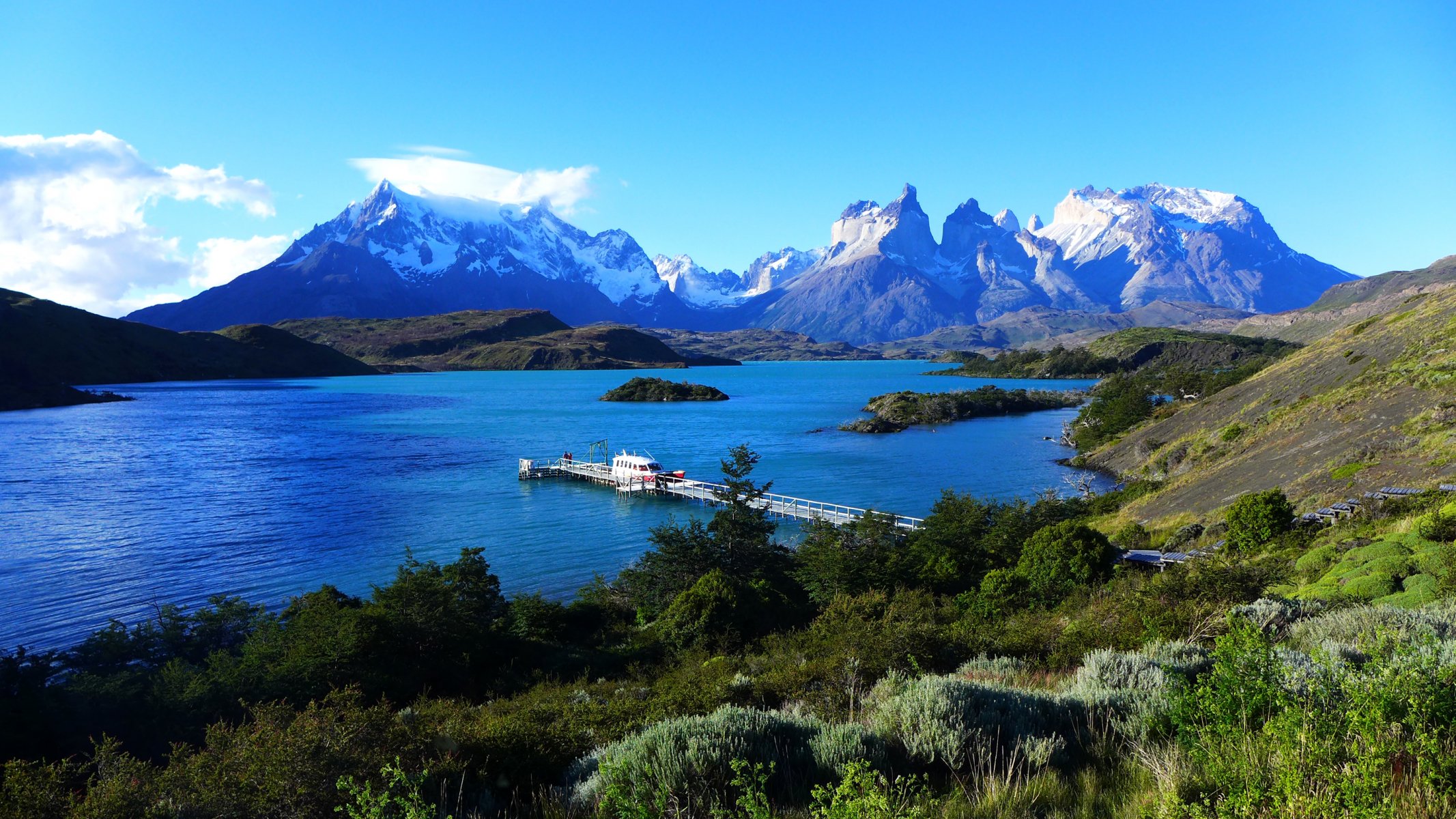 peoe torres del paine patagonia chile sky mountains lake pier pier