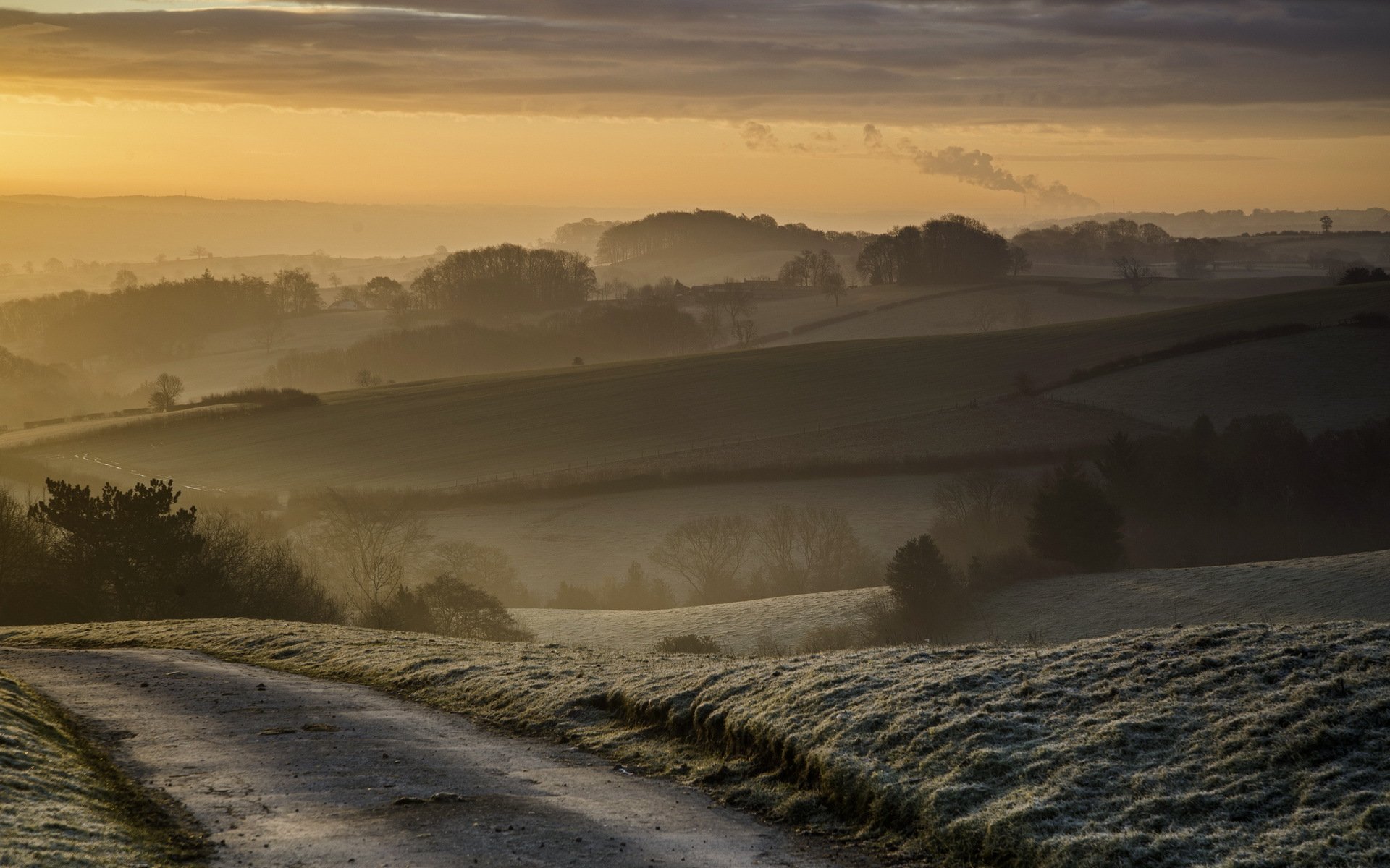 coucher de soleil route montagnes nature paysage