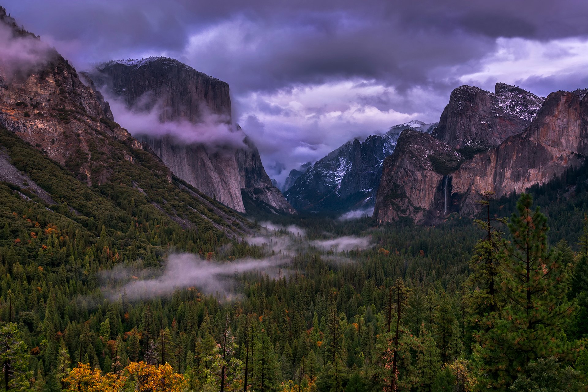 yosemite national park yosemite usa california trees mountains clouds haze landscape nature