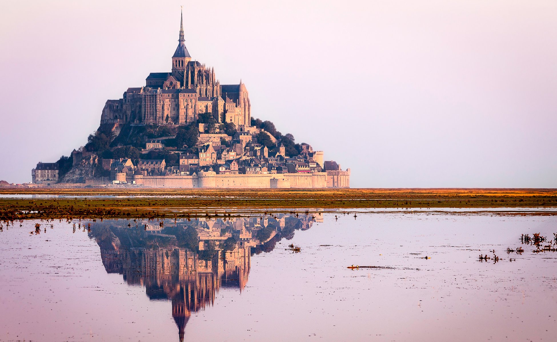 francia normandía castillo mont saint-michel cielo reflexión