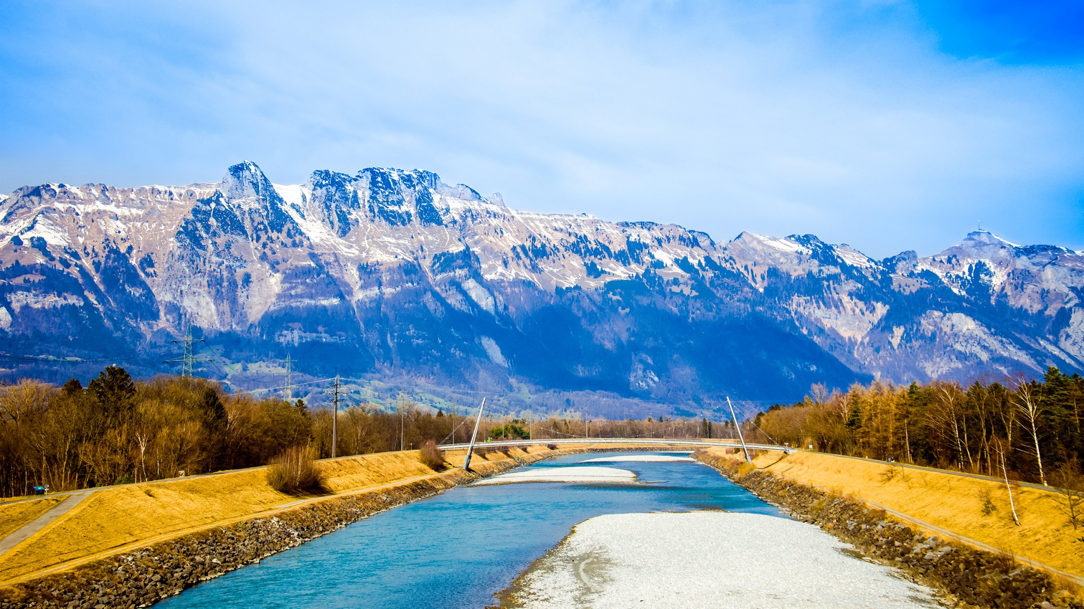 schweiz alpen himmel wolken berge schnee fluss brücke