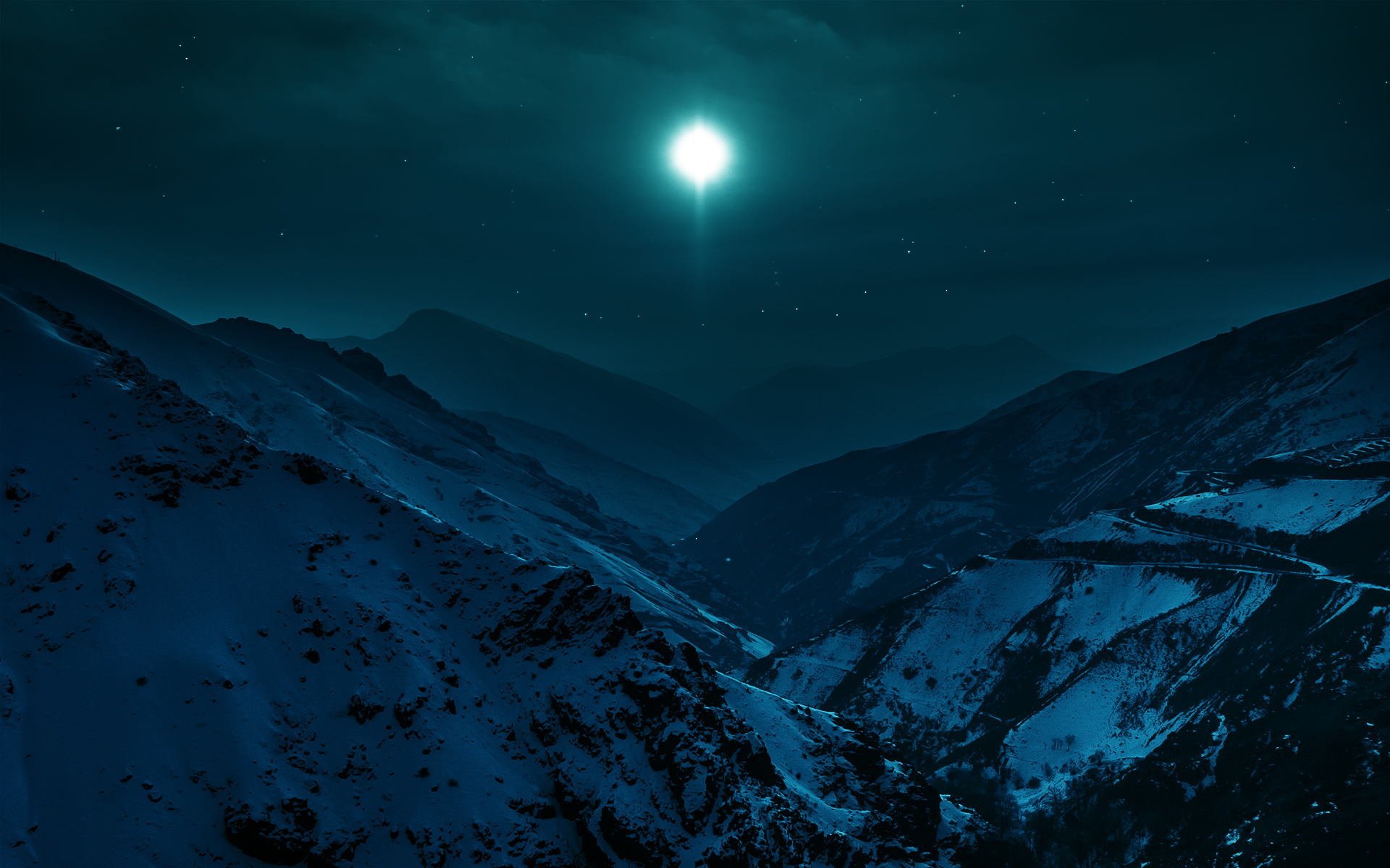 montañas noche invierno nieve valle