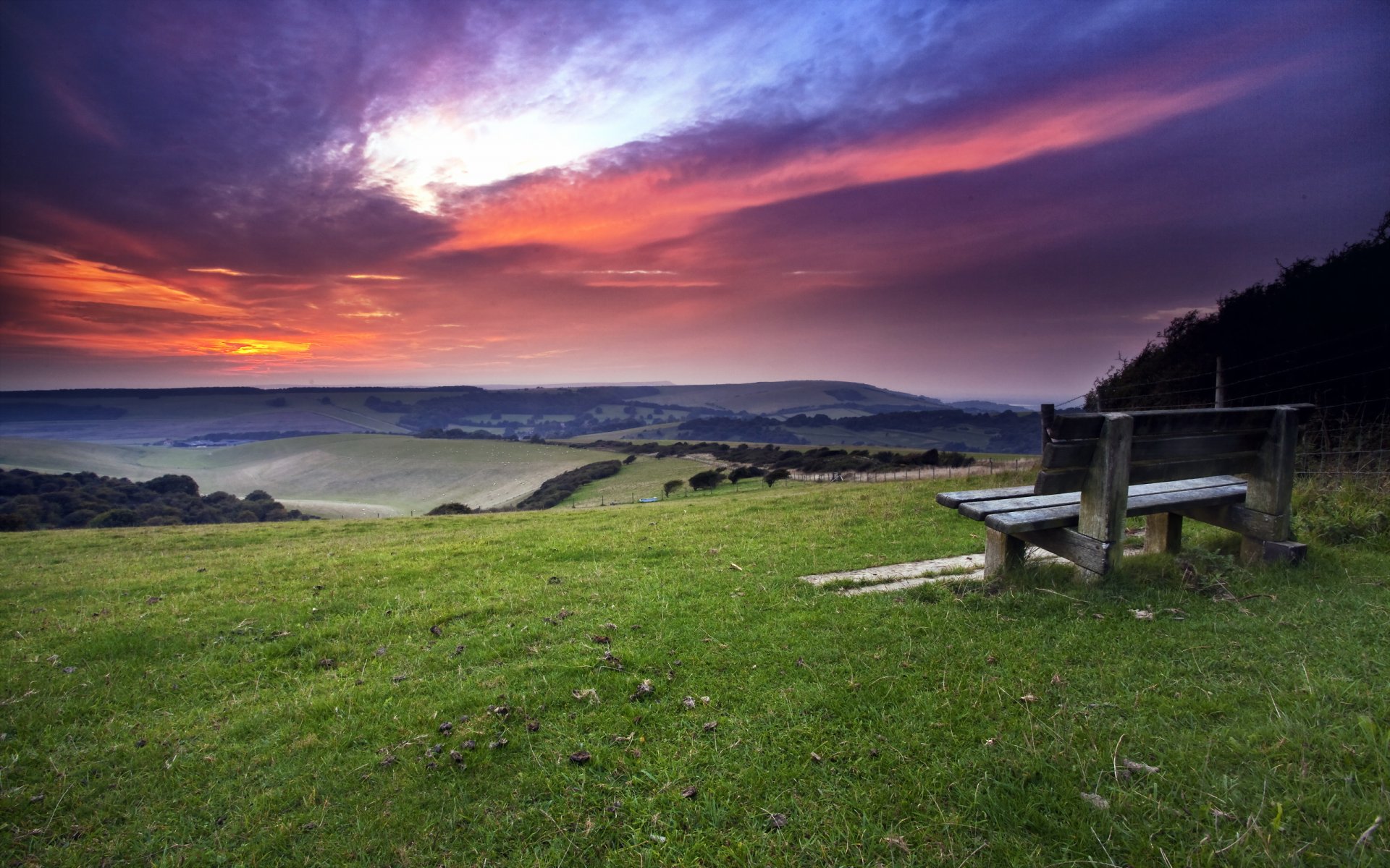 sonnenuntergang bank landschaft