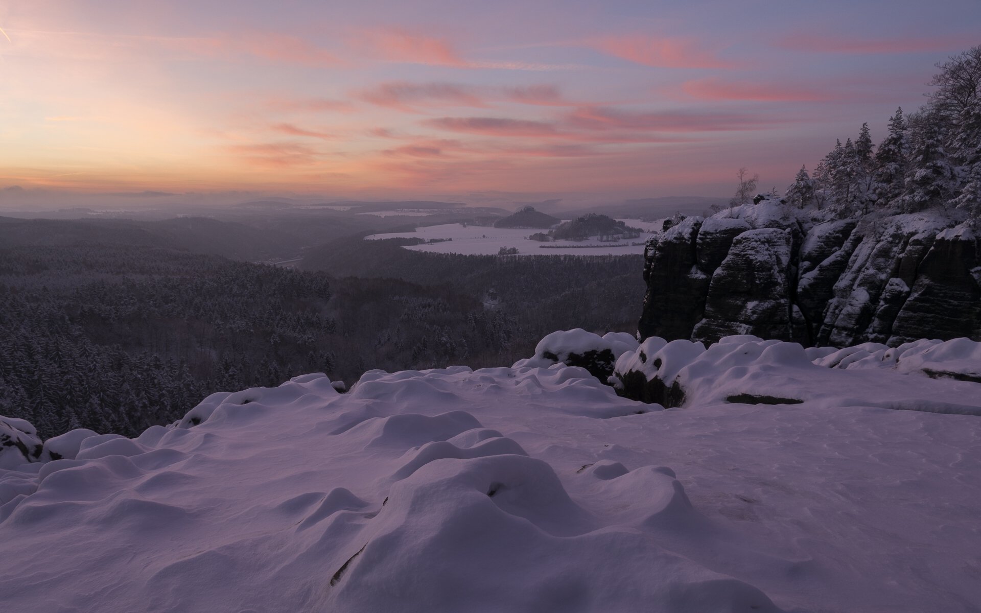 breite kluft sachsen deutschland elbe-sandstein-berge sächsische schweiz elbe-sandstein-berge berge winter schnee panorama