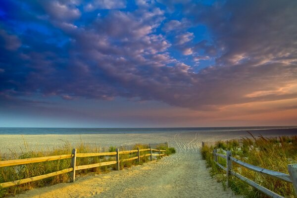 The road to the beach. Beautiful sunset