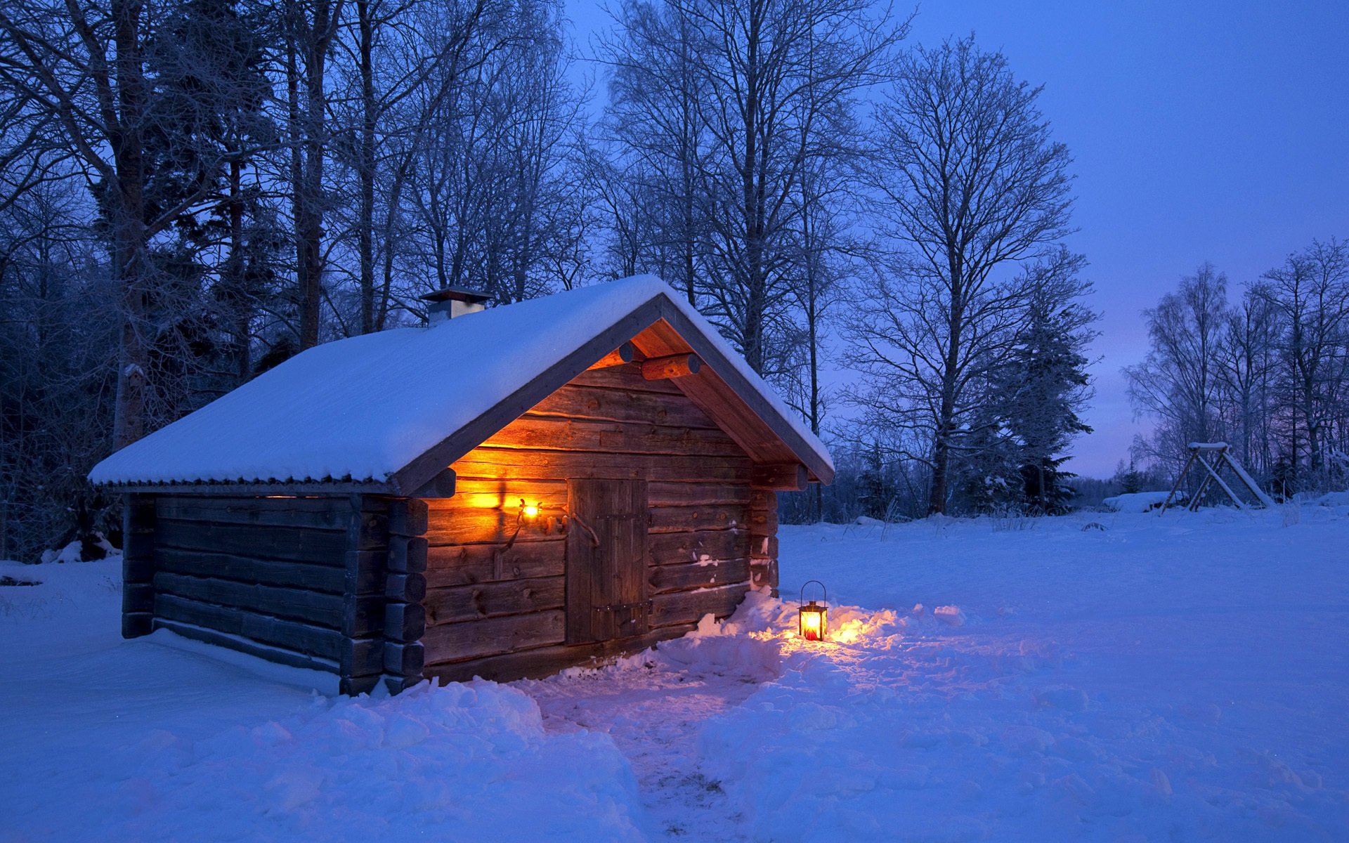 winter landscape night sweden house winter snow trees forest lantern light