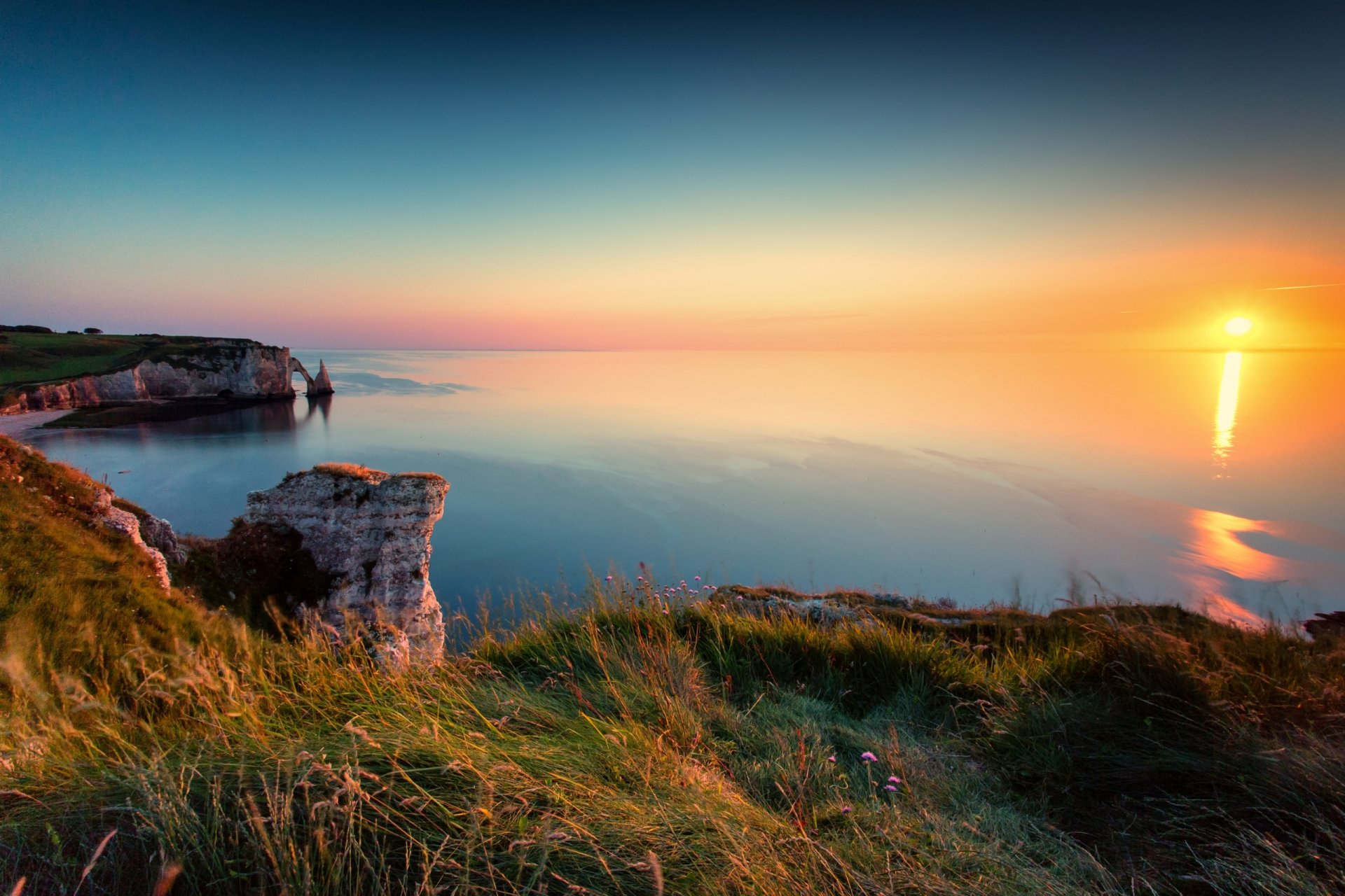 coucher de soleil cliffs of étretat paysage nature