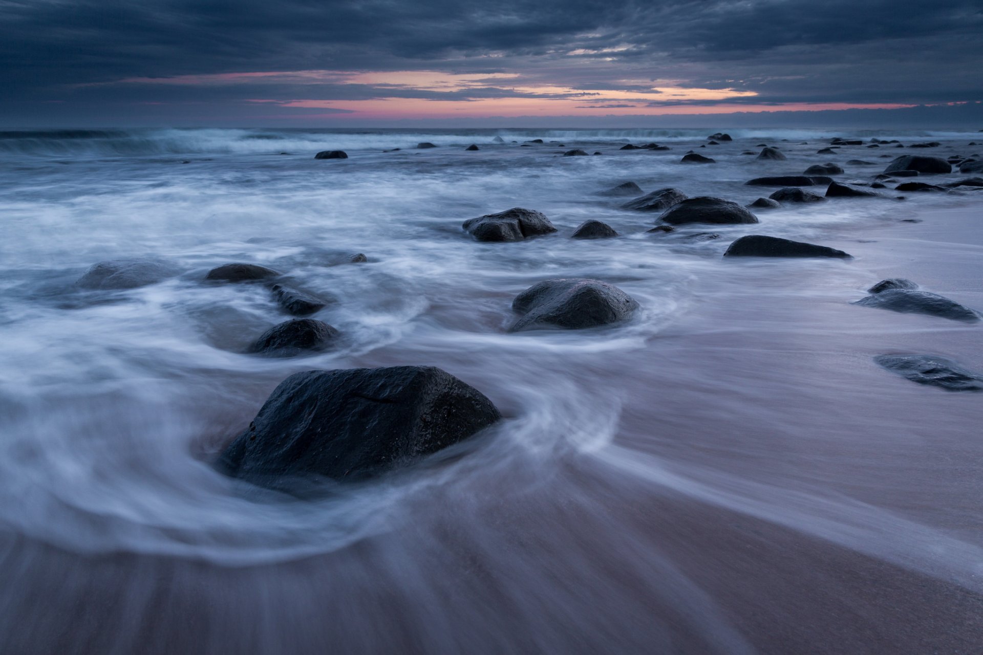 australia tasman sea beach stones night sunset sky cloud