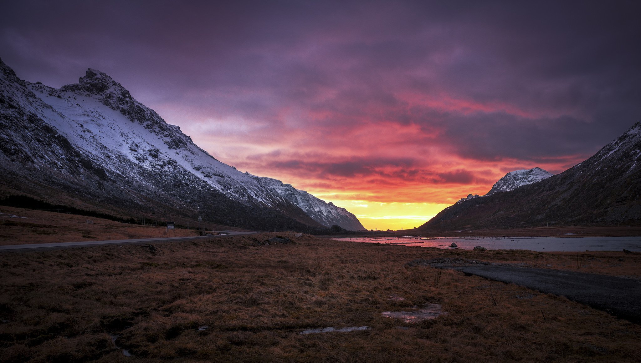 norway mountain valley road morning dawn