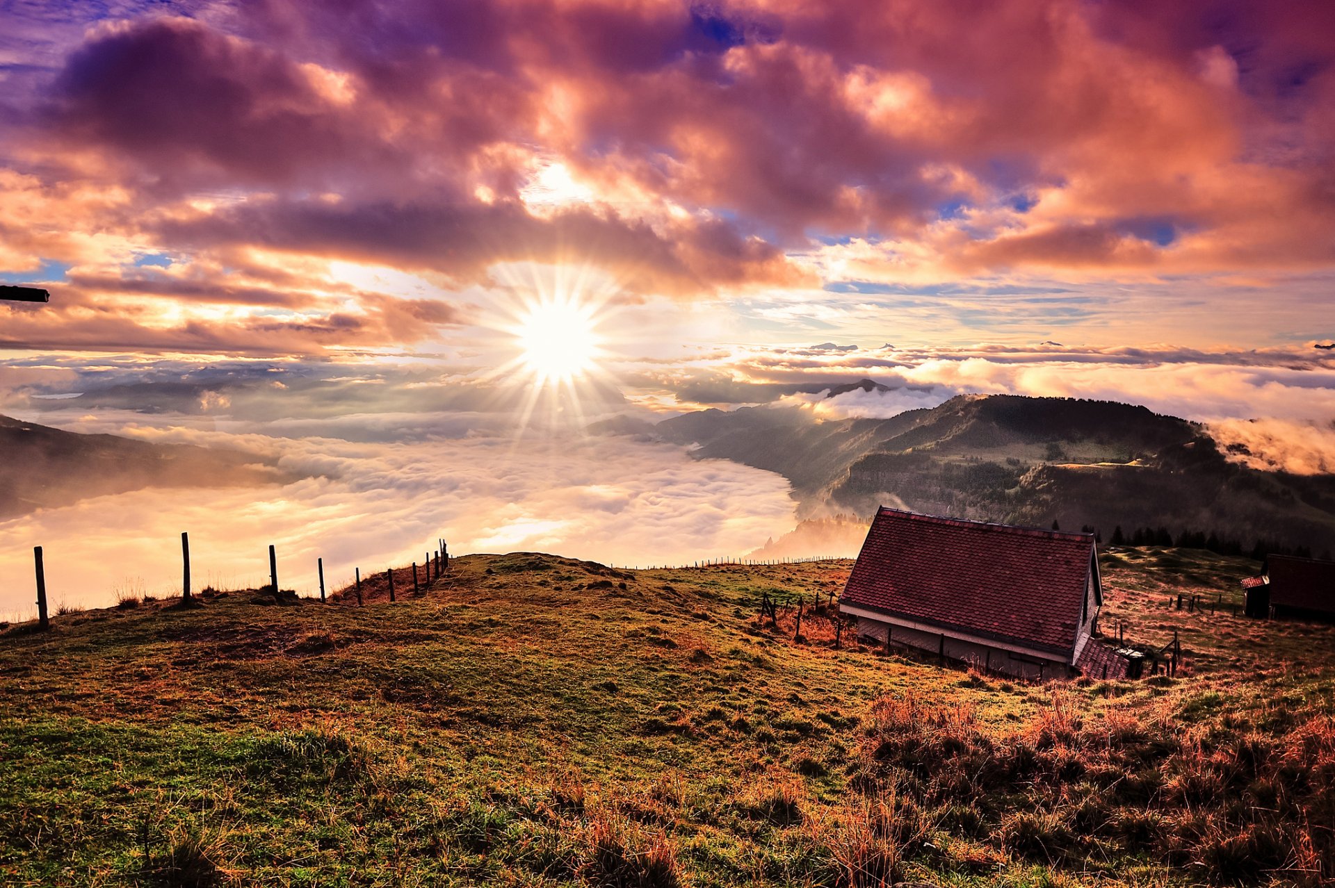 suiza montañas casa nubes sol