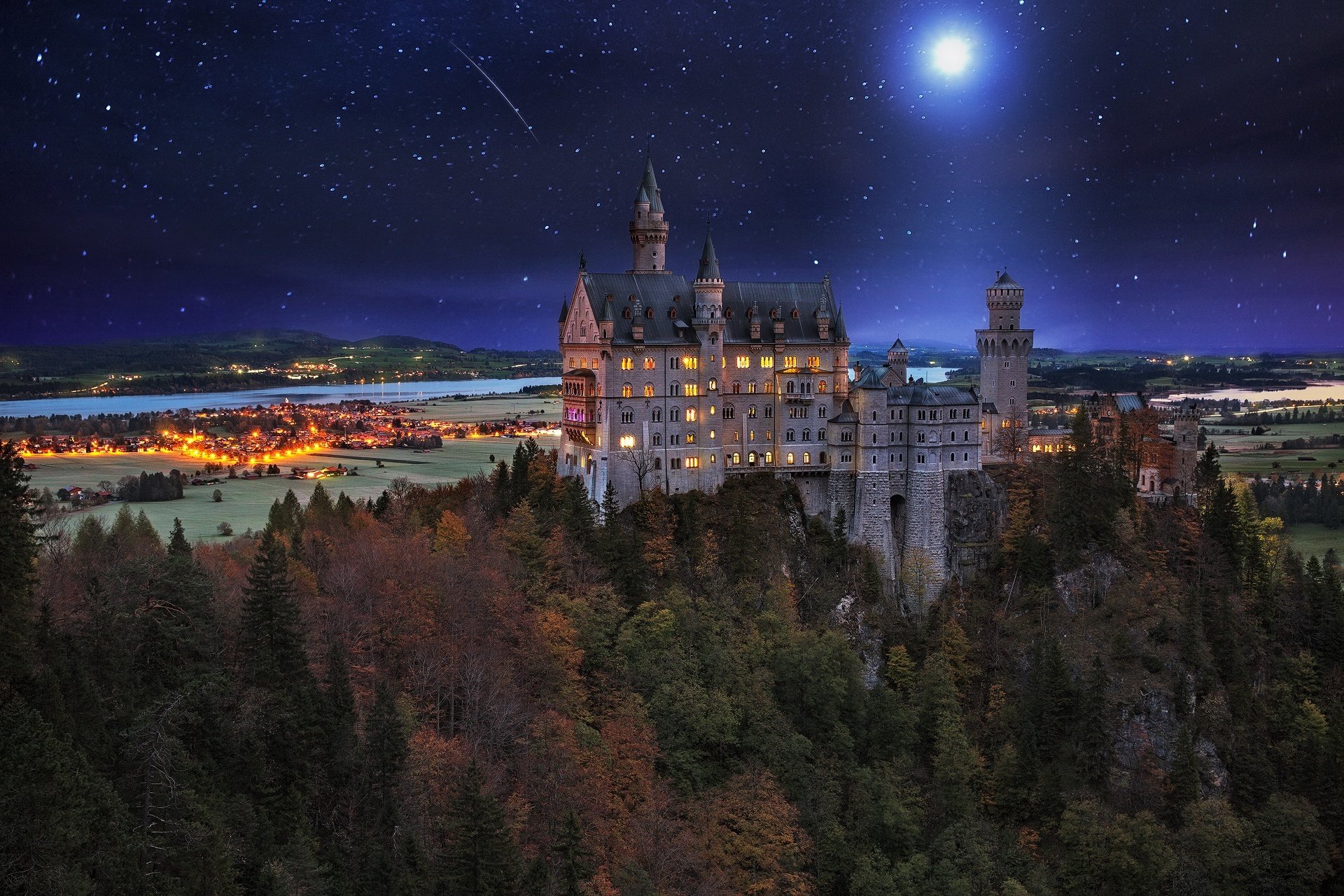 castle night sky star nature germany herbst lichtenstein