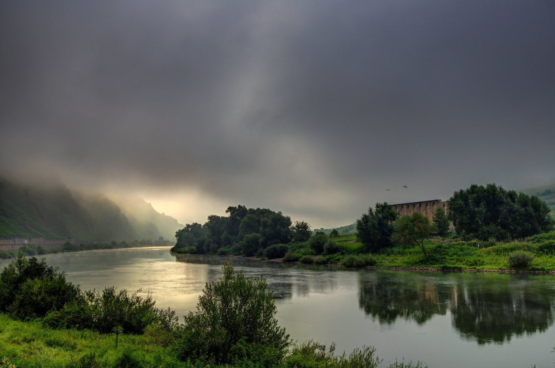 river germany sky brem clouds nature photo