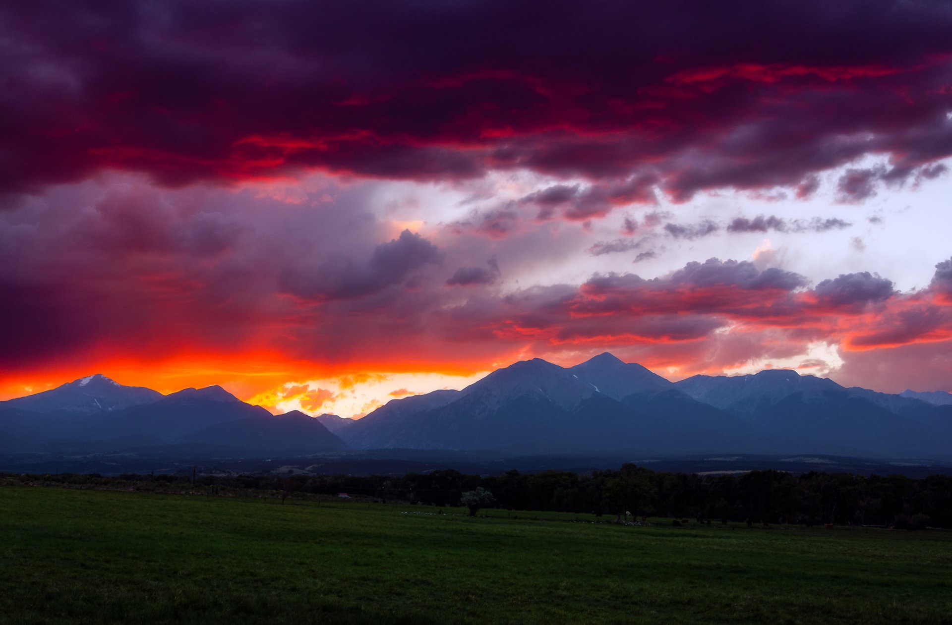 usa colorado mountains evening fiery sunset sky clouds cloud