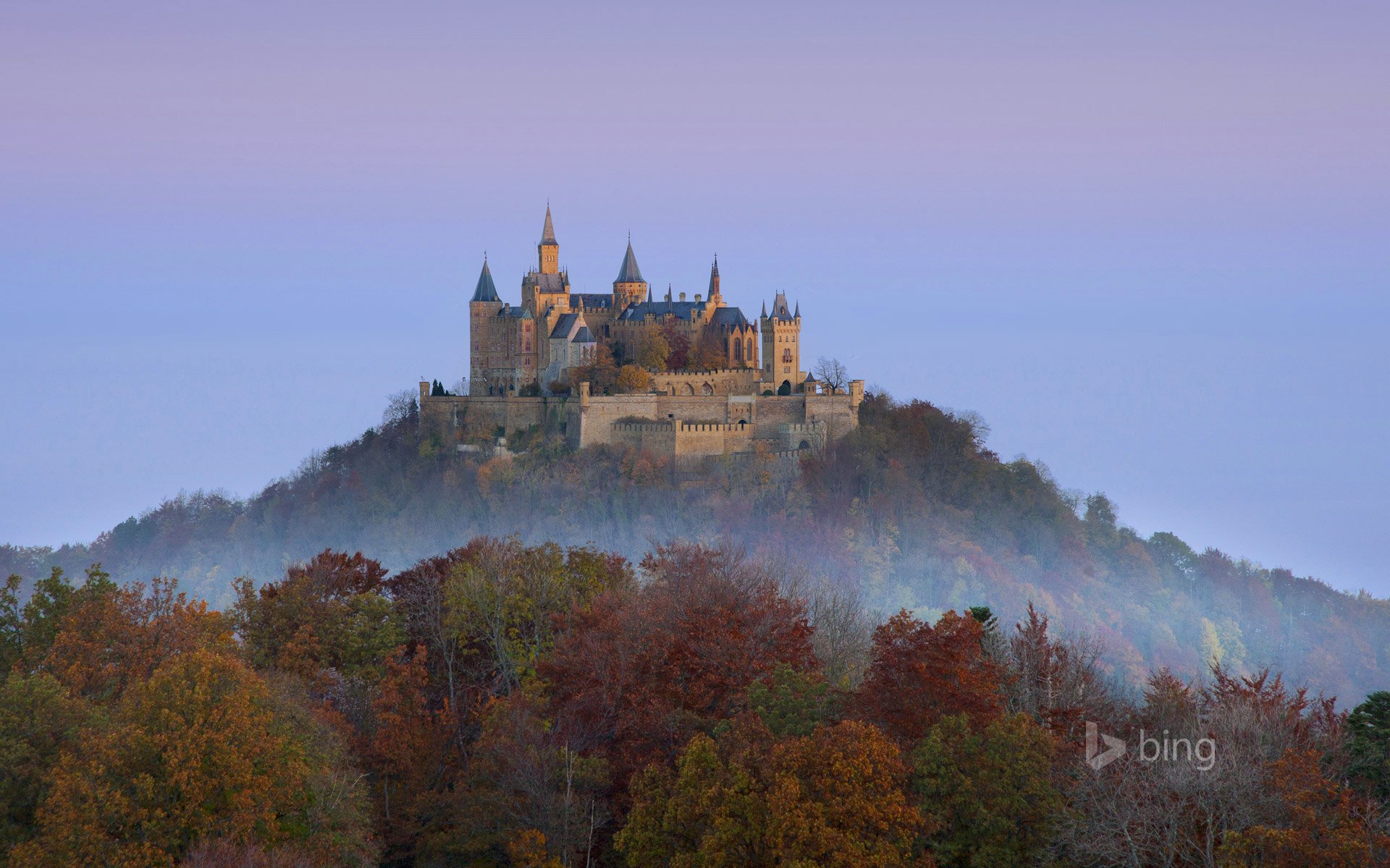 allemagne château de hohenzollern ciel montagne forêt arbres automne