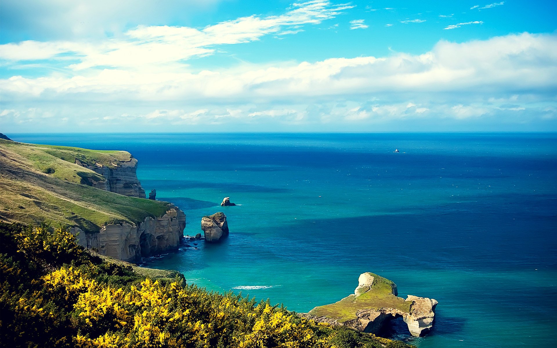 ciel mer océan côte rocher nuages falaise pente herbe nature