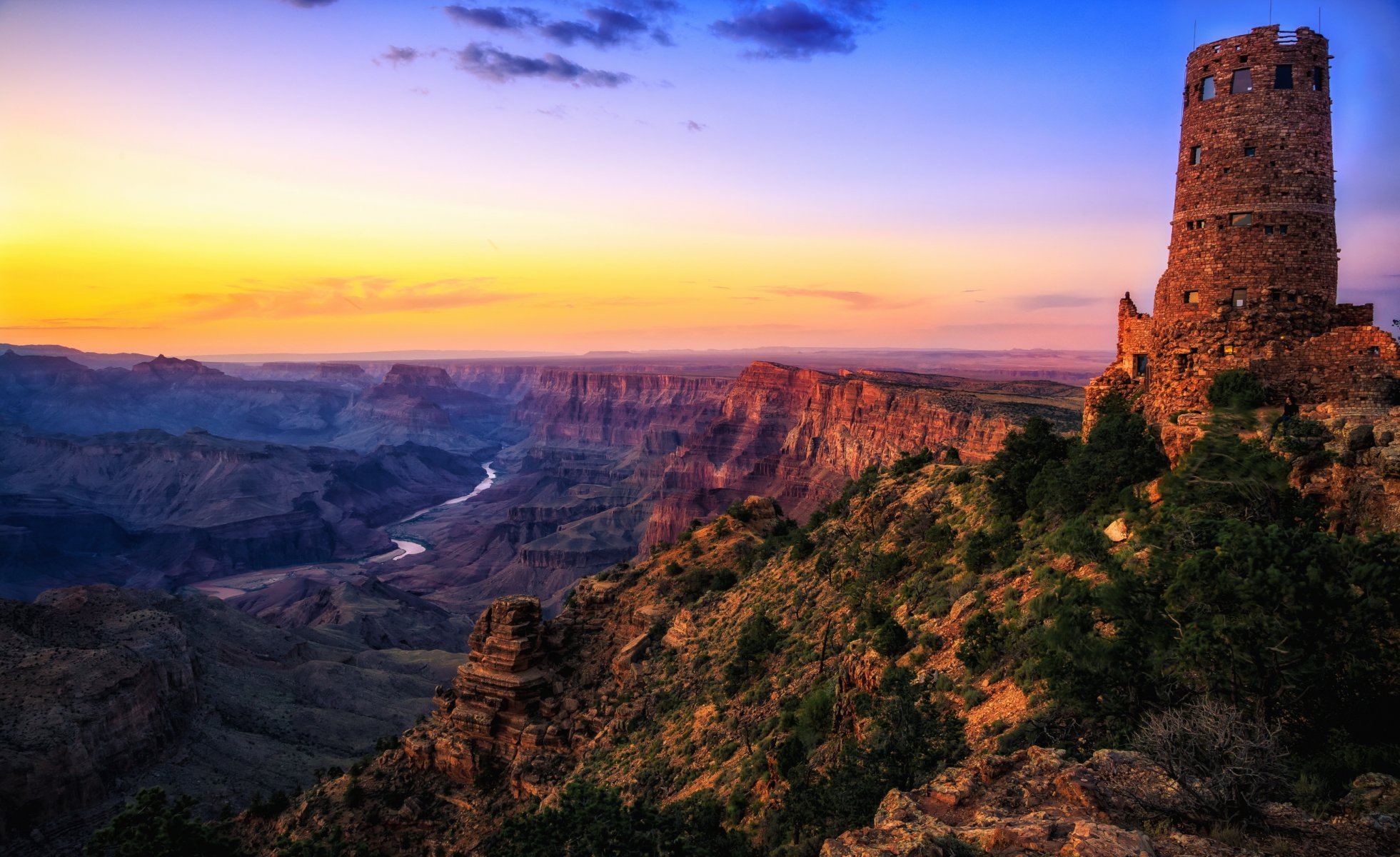 estados unidos arizona parque nacional del gran cañón desierto río colorado torre de vigilancia crepúsculo