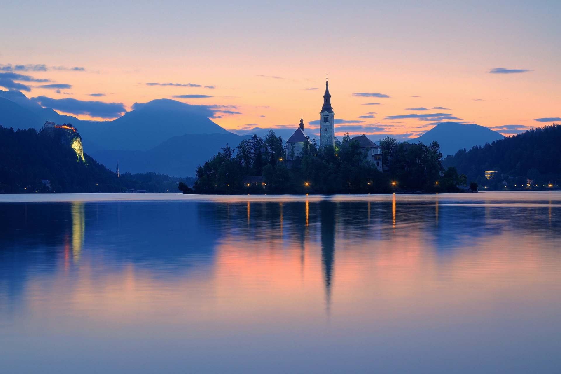 slowenien see bled morgen morgendämmerung