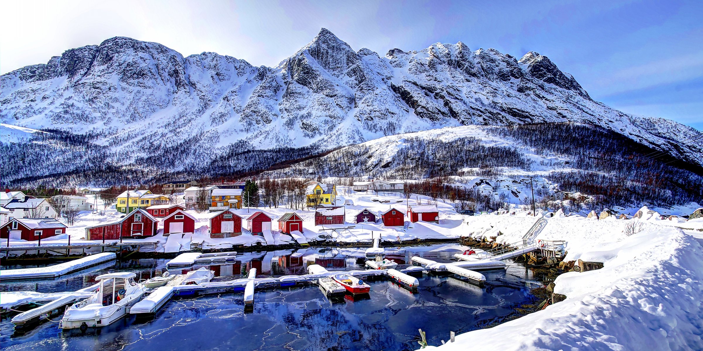 norway gulf mountain house sky clouds winter snow