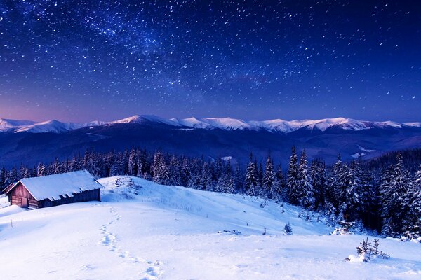 A lonely house on the top of a mountain