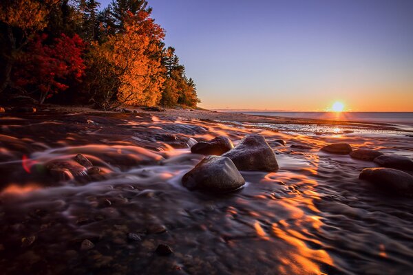 Autumn sunset by the sea in the USA