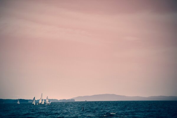 Paisaje cielo y mar con barcos