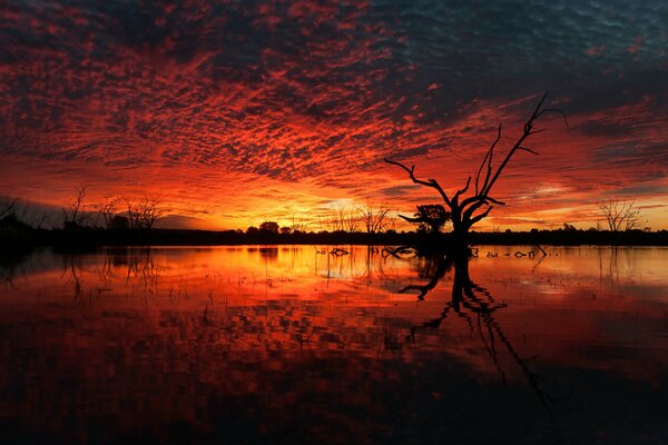 Schöner Sonnenuntergang am geheimnisvollen See