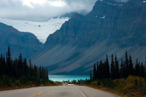 Beautiful Landscape. The road to the lake, Mountains and forests