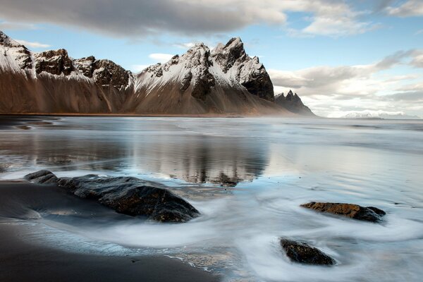 Mountain landscape with frozen sea