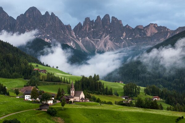 Sunset beauty, Dolomite Alps Church of St. Magdalena