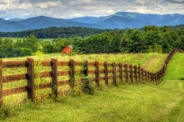 Rural fence with mountains