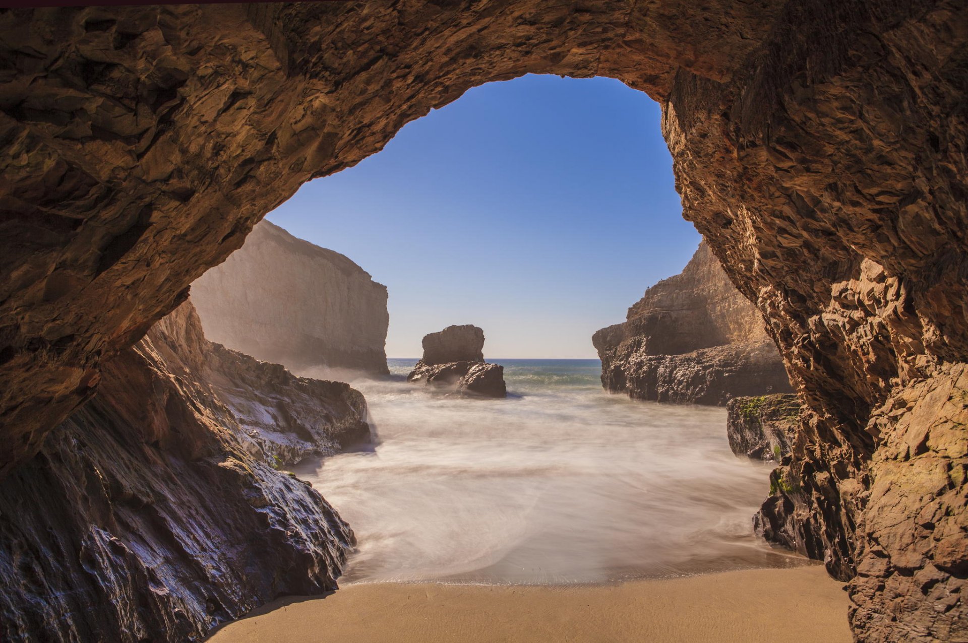 beach cave ocean rock california coast davenport highway 1 natural bridge santa cruz shark fin cove