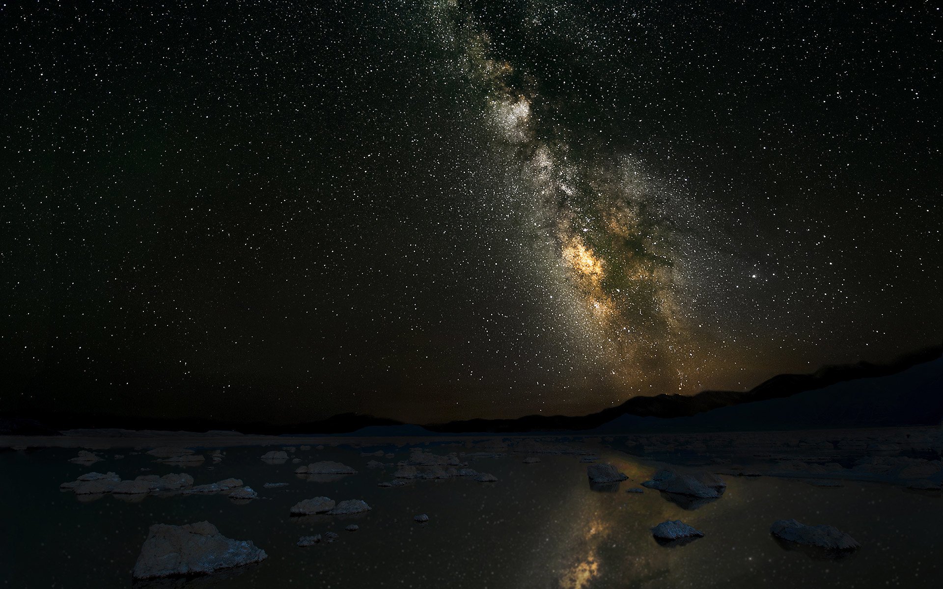 vía láctea estrellas noche lago montañas